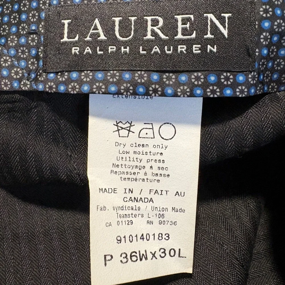 Ralph‎ Lauren Dress Pants Mens 36Wx30L Gray Windowpane Wool Trousers Canada Made